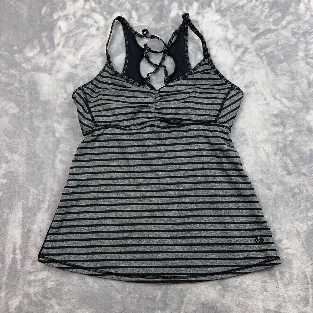 Prana Filament Tank Top Women's Size Small Gray Striped Shelf Bra Athleisure